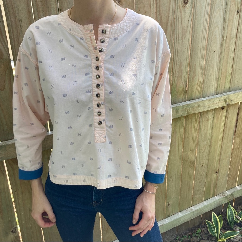 VTG Gazebo Pastel Peach 3/4 Sleeve Tunic Top Small